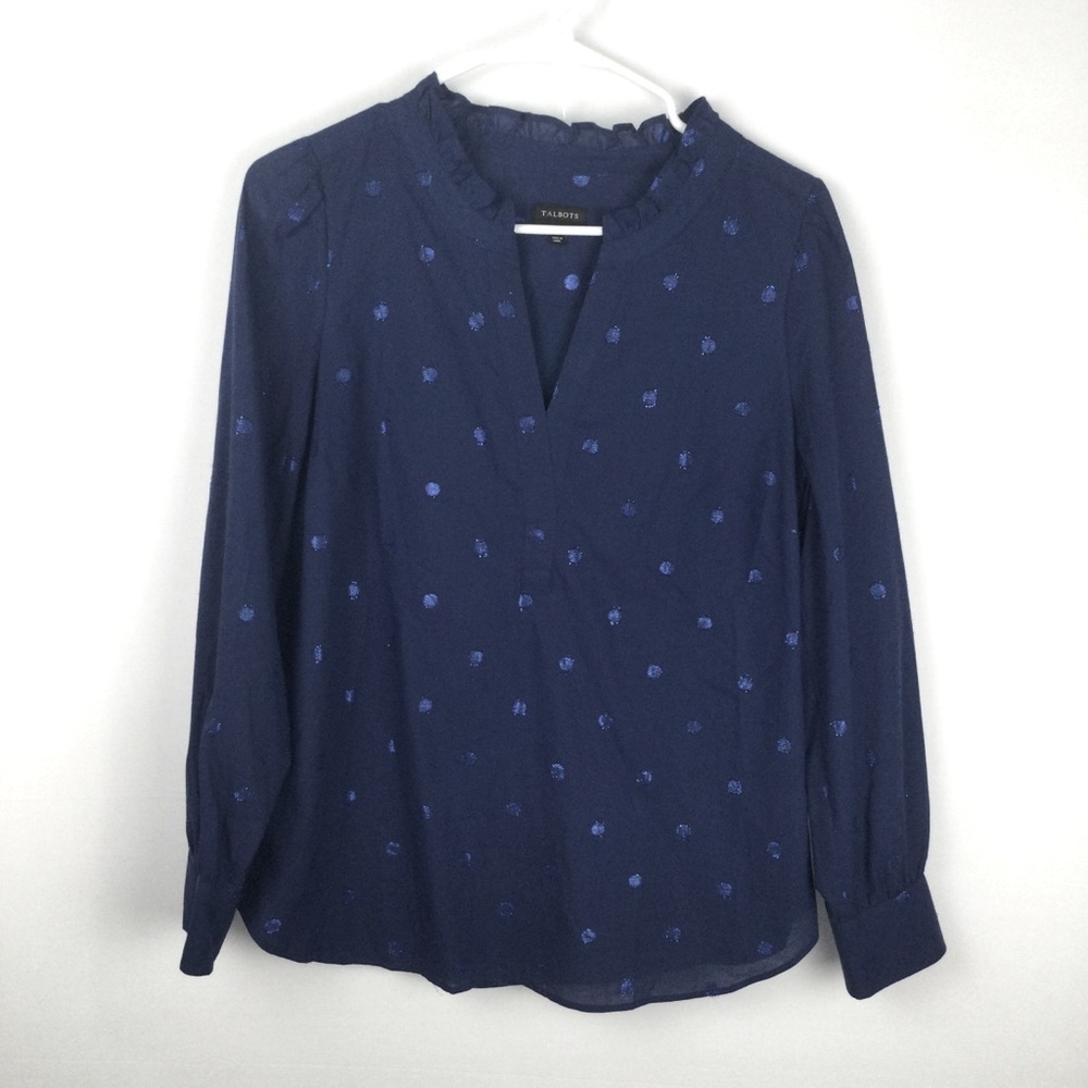 Talbots Metallic Dot Popover Blouse womens size S